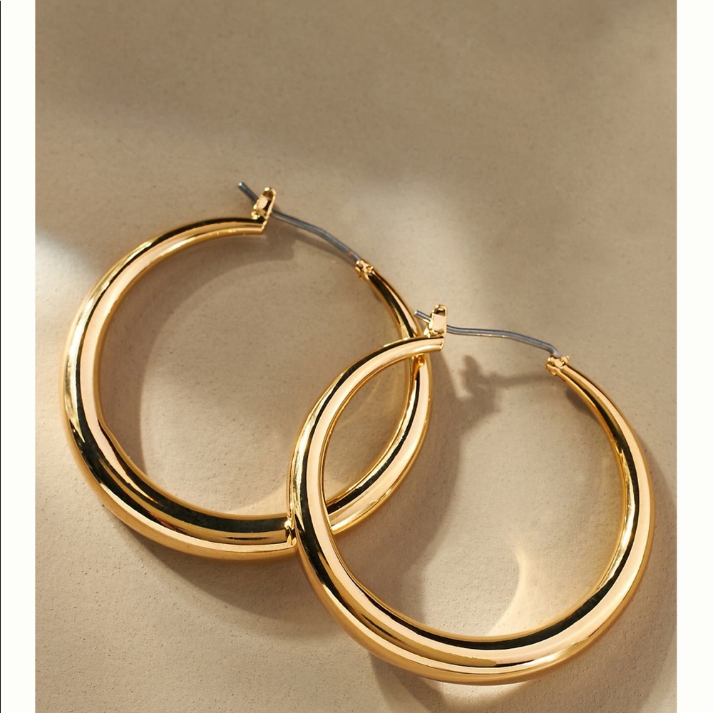 Anthropologie Classic Hoop earrings gold tone 1.50” or 2.25”